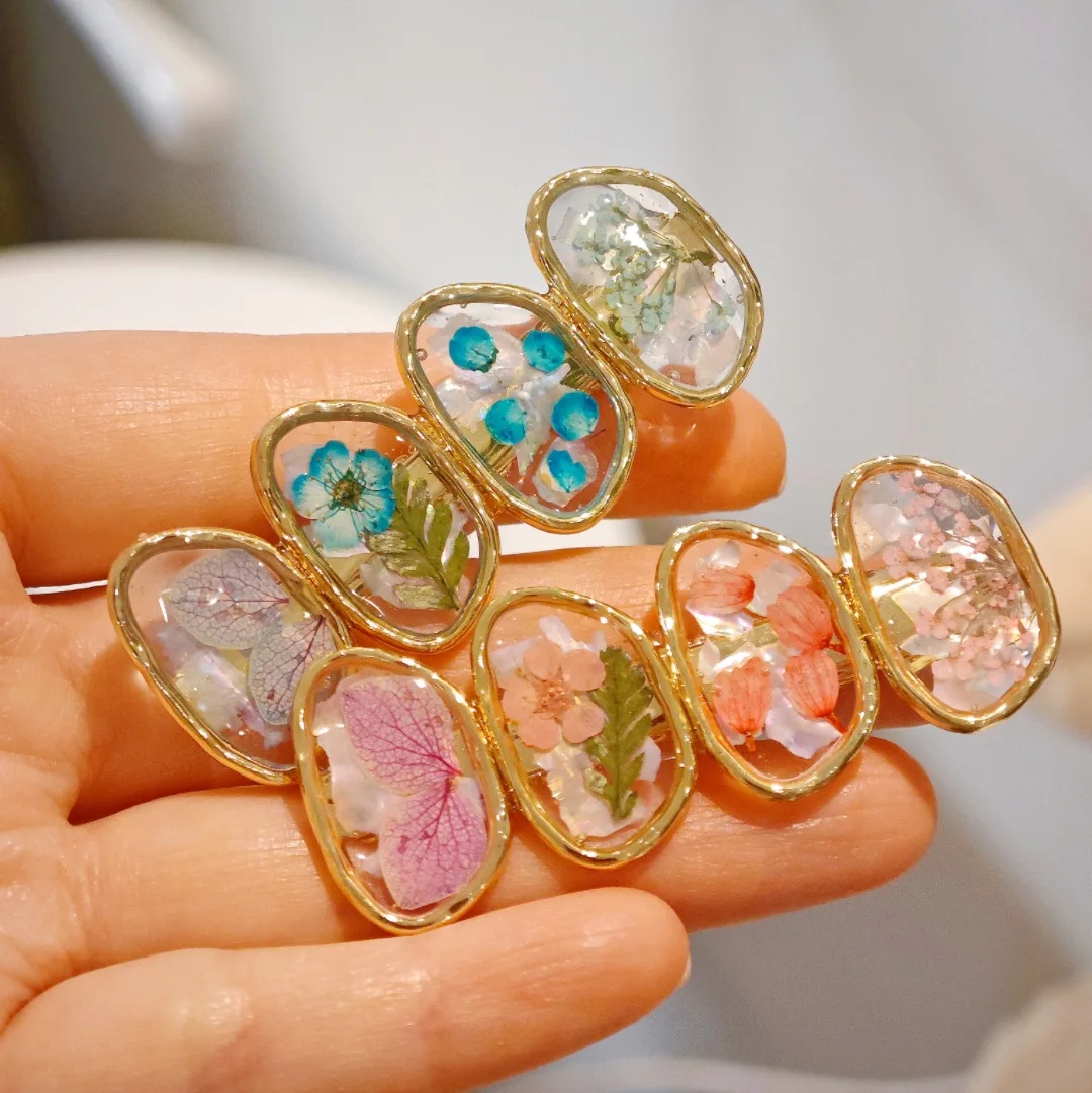 

3235 оптовая продажа, боковой зажим из смолы с сушеными цветами, маленькая заколка для волос с цветочным принтом, аксессуар для волос с прозрачным кристаллом, креативный подарок на Рождество и день рождения