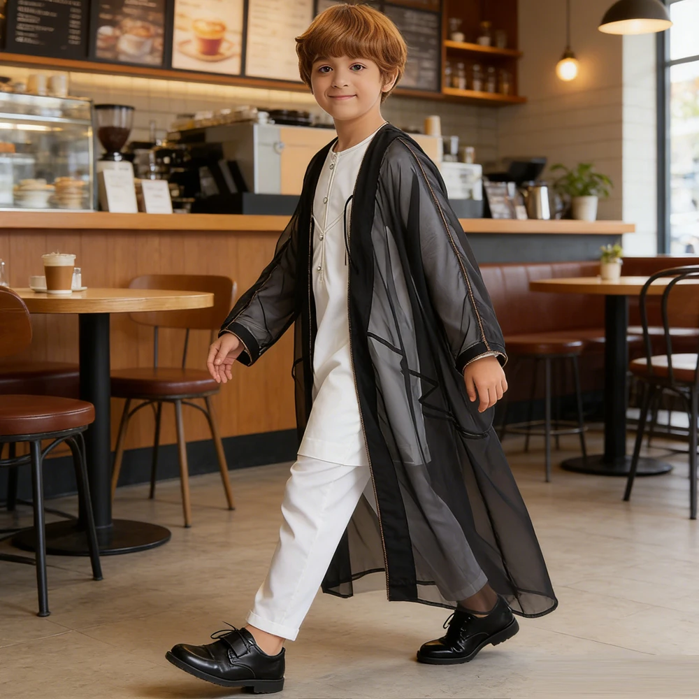 

Мусульманские абайи для молитвы для мальчиков, детские кебайи, открытые мусульманские кимоно-абайи, турецкие арабские исламские джеллабы, мужские робы