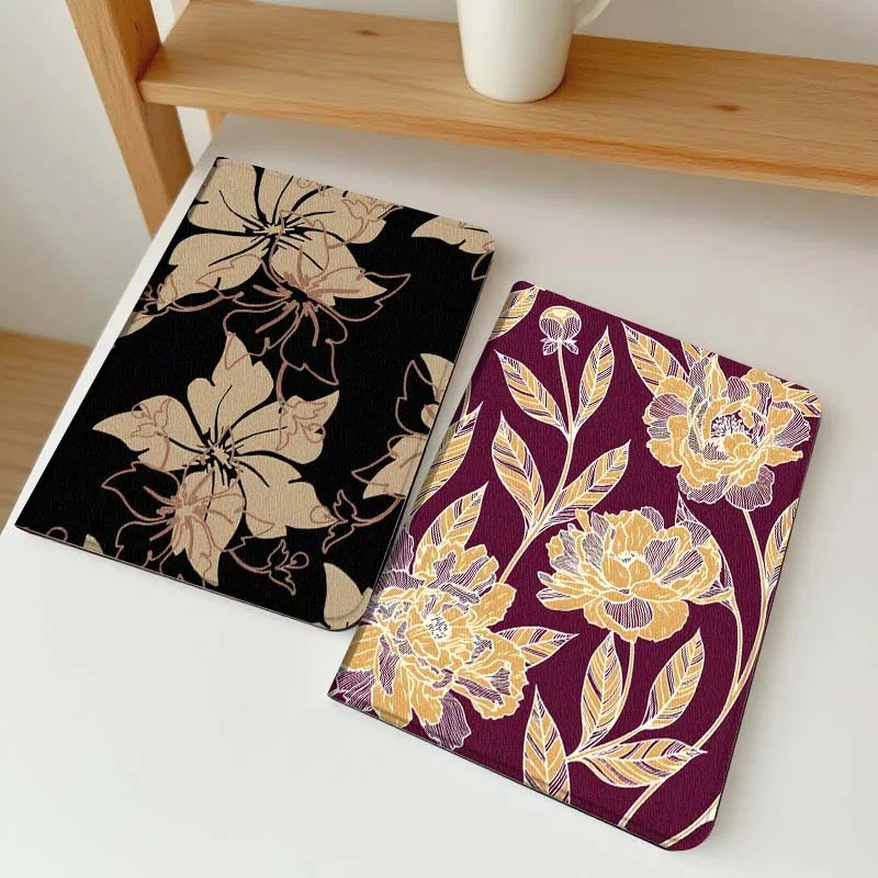 

Floral Black Background Tablet Case For Apple iPad Air Pro mini 1 2 3 4 5 6 7 8 9 11 M2 M3 M5 M4 5th 6th 7th 10th 11th Gift