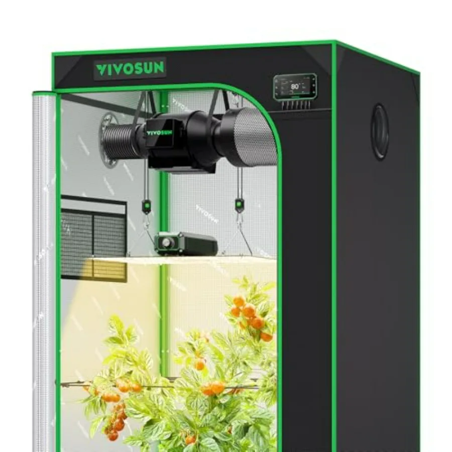 Smart Grow Tent Kit for indoor gardening, aluminum frame with black fabric, WiFi-integrated automation, full spectrum 150W LED