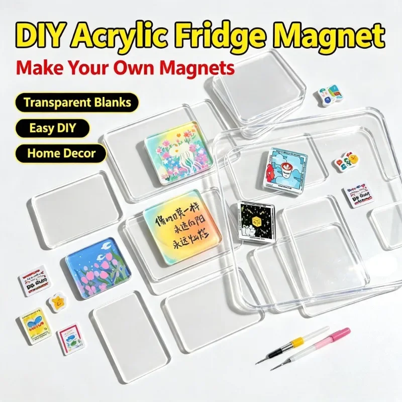 Rectangle DIY Acrylic Magnet Kit Refrigerator Magnet Home Decoration Custom Photos Postcard Handmade Crafts