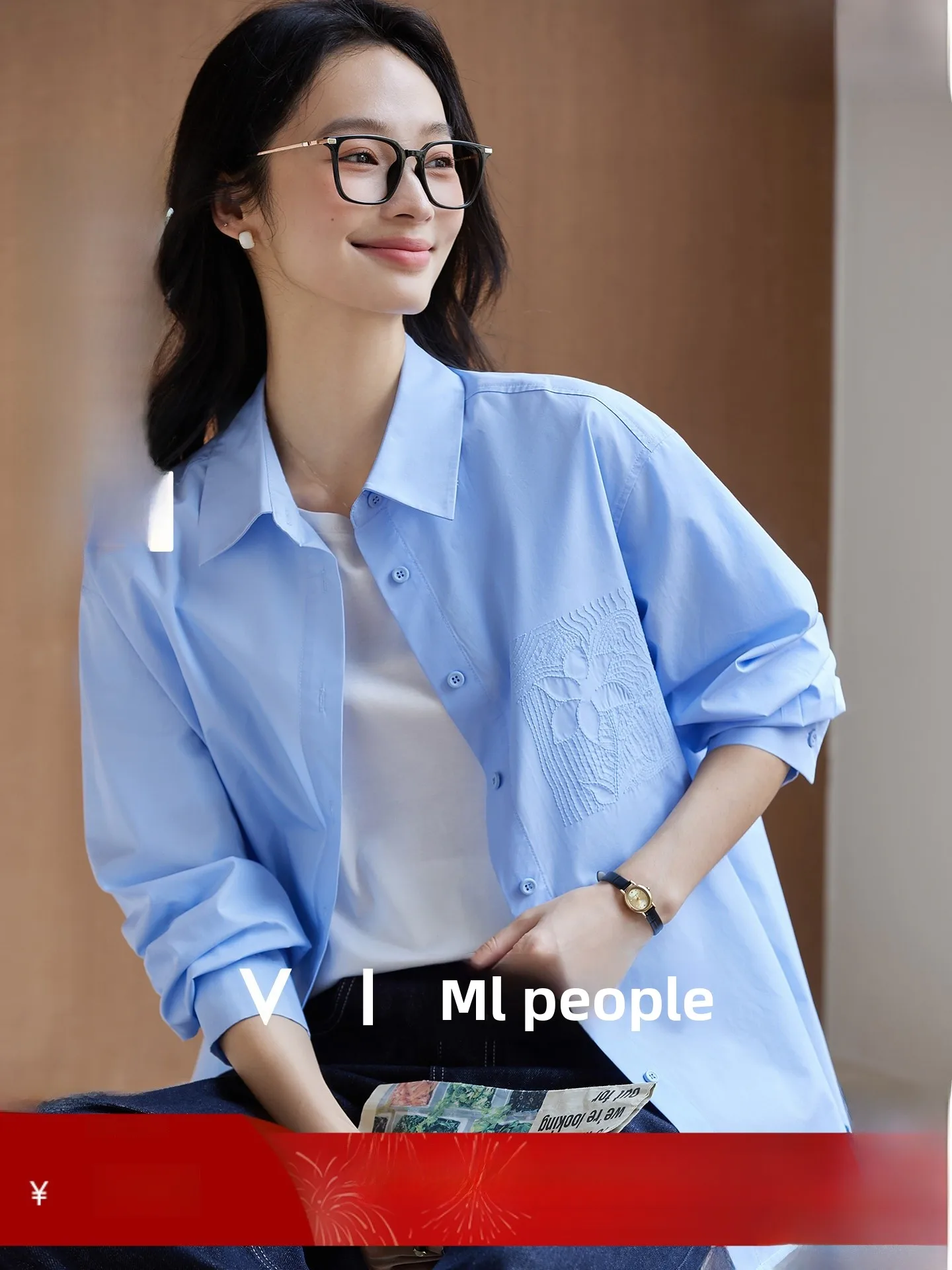 

Heavyweight Embroidered Long Sve irt for Women Collared Design Casual Sle Cotton Fabric Loose Fit Regular Length