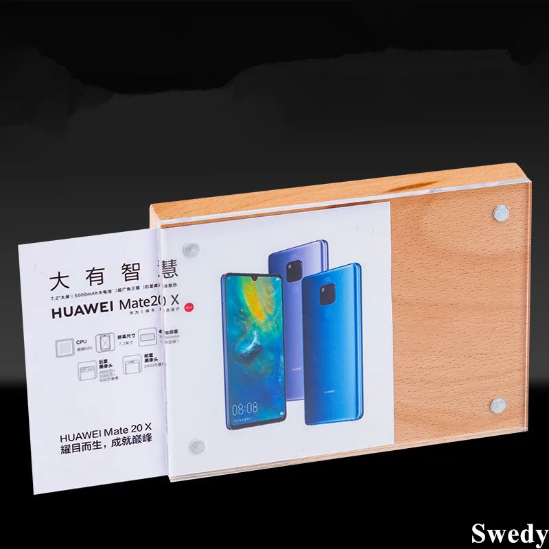 100x70mm Wood Base Magnetic Acrylic Sign Holder Display Stand Baby Picture Photo Frame Small Price Label Card Tags
