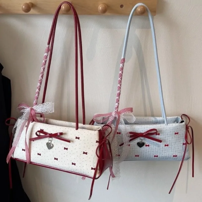 

Bowknot Ribbon Shoulder Bag Polka Dot Sac Femme Underarm Bags for Woman Korean Square Bolso Teenage Girls Bolsos De Mujer