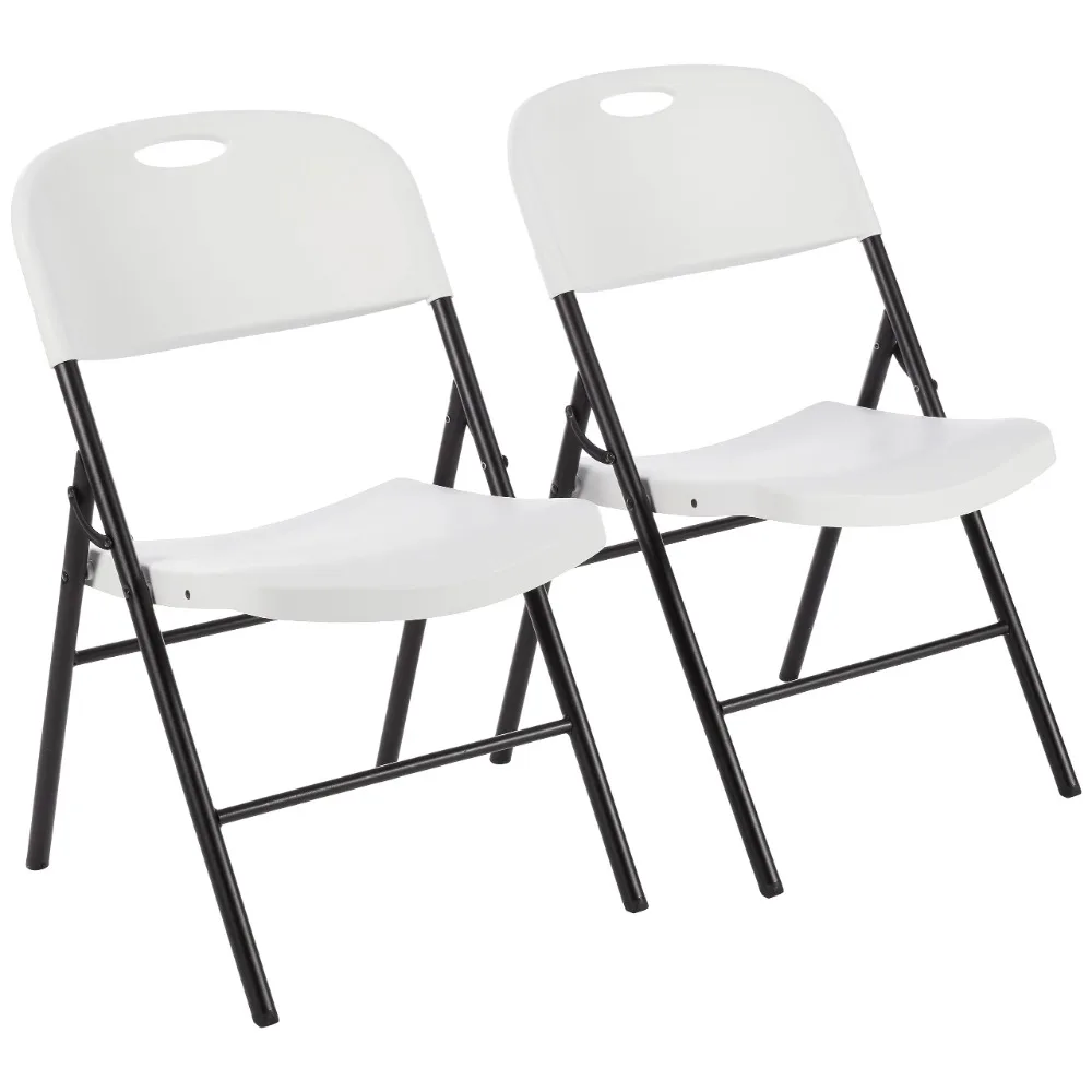 

Foldable Portable Sturdy Folding Plastic Chair, 350-Pound Capacity, 2-Pack, (White/Black)