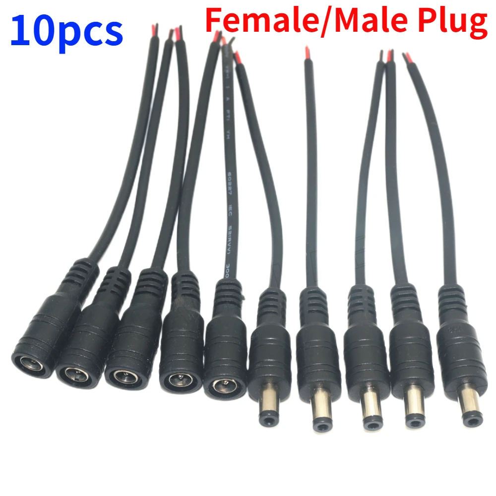 

10 шт./лот разъем постоянного тока 12 В, 5,5x2,1 мм, штекер и гнездо питания постоянного тока, разъем кабеля, вилка, провод, «сделай сам», креативный кабель постоянного тока для светодиодов