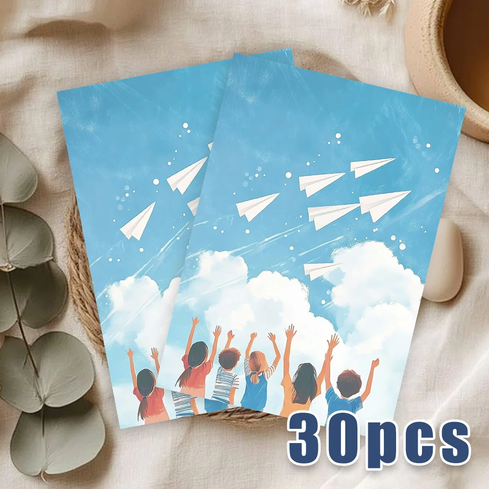30 Sheets, B5 Paper Plane Illustrations-themed Writing Paper, Lined, No Glue, Very Suitable For Notebooks, Memos, And Stickers