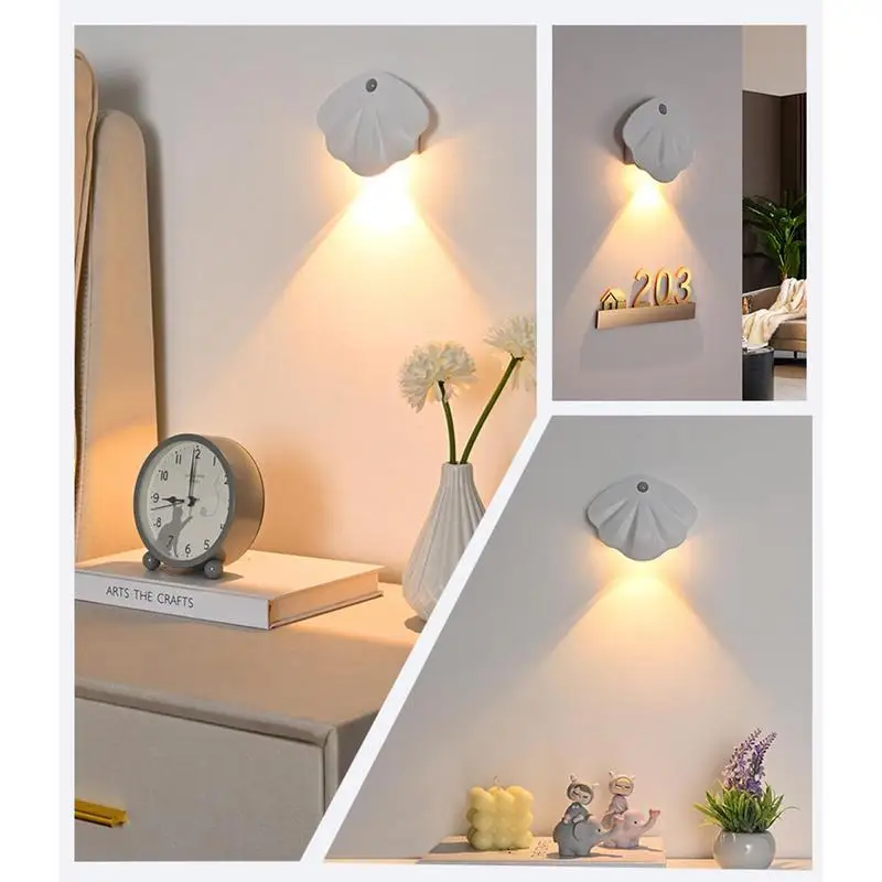 Movimento ativado LED Night Light, Shell Forma magnética, recarregável, pequeno Sensor