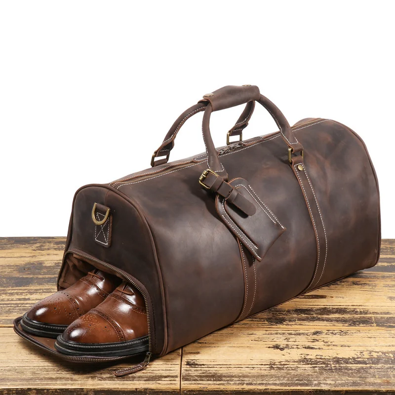 

Handmade Top Layer Cowhide Leather Travel Bag Men's Busin Trip Bag Luxury Lightweight Stitching Element No Brand