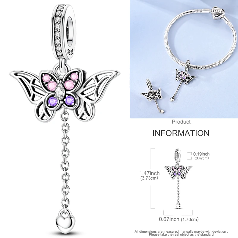 925 Sterling Silber Bunte CZ-Charm-Perlen Herz Baum des Lebens Elefant Hamsa Pfote Sonne Mond für DIY Armband Halskette Geschenk – Detail 28