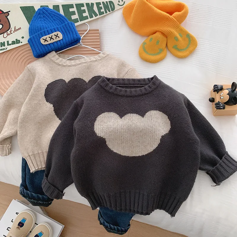 

Children's Sweater Babys Bear Jacquard Sweater 0-6 Years Old Baby Boys and Girls Spring Korea Children's Wear Baby Pullover