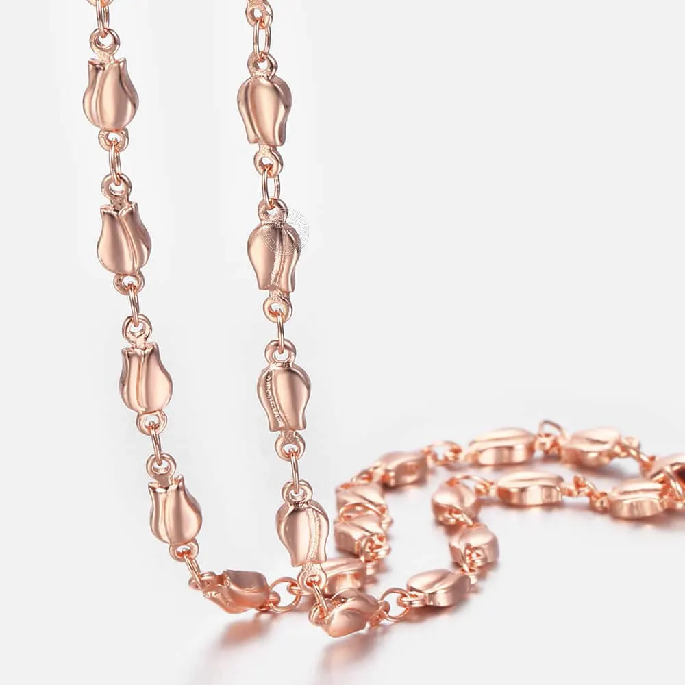 4mm 585 Rose Gold Color Neckalce For Women Girls Bud Link Chain Necklace Woman Fashion Jewelry Gifts 55cm 60cm