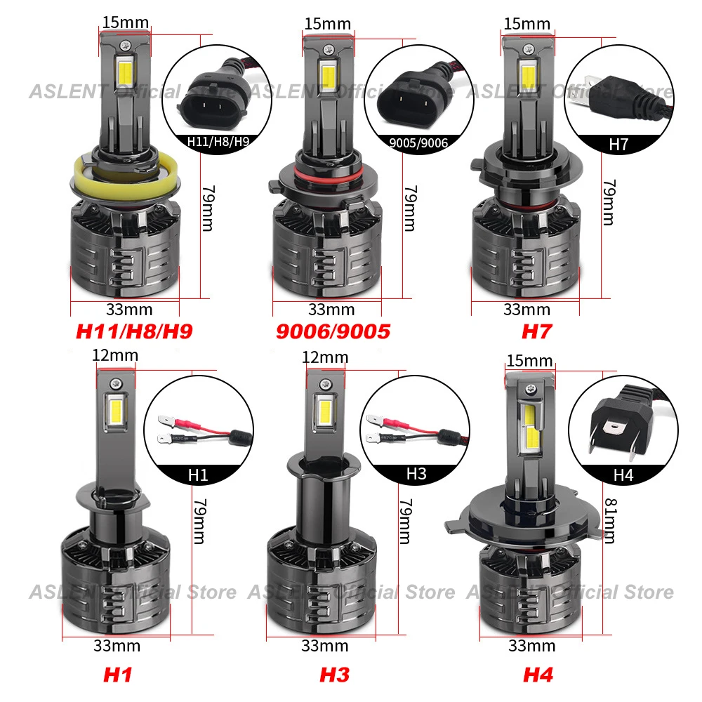 ASLENT H7 LED Canbus 190W 76000LM Built-in Aluminum Sheet H4 H11 H1 HB3 9005 HB4 H8 9006 HB4 LED Car Headlight Bulb 6000K 12V 2X