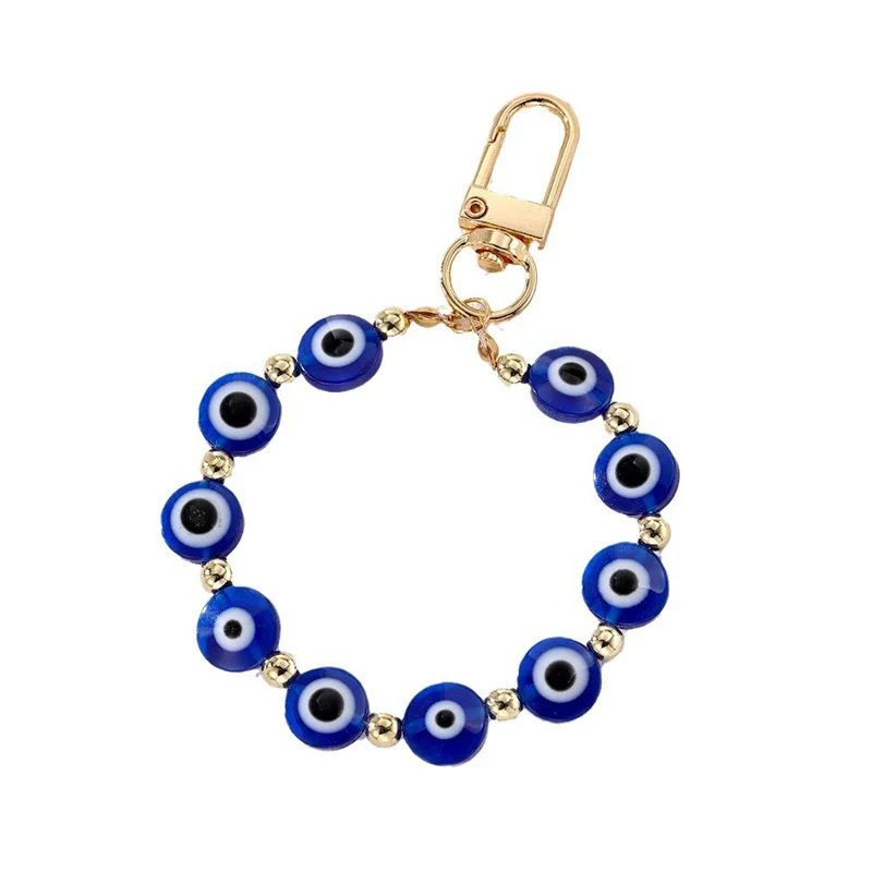 Fashion Blue Eye Bracelet Keychain for Women Colorful Beads Blue Eyes Bracelet Keychain Keyring Jewelry Gift