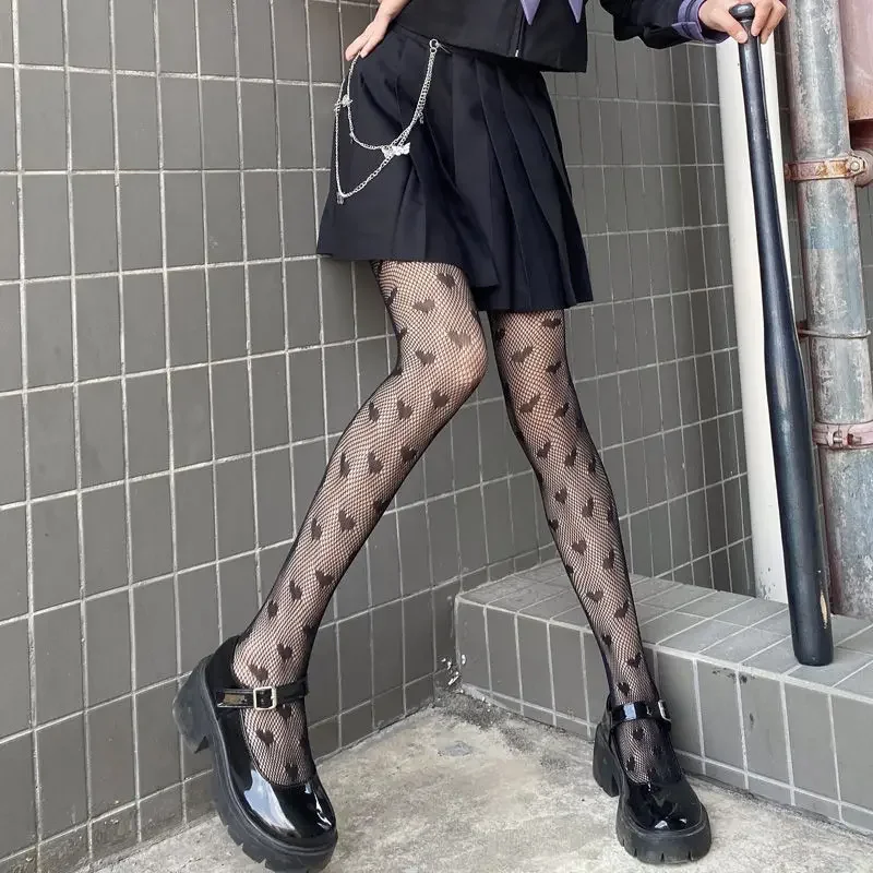 Collants résille en maille pour filles japonaises, collants Lolita Ins, collants blancs pour femmes, leggings d'été sexy, coeur et fleur