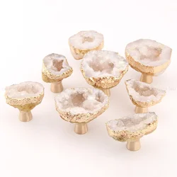 Natural Rough Stone Furniture Handle Door Knob White Crystal Brass Single Hole Handles for Cabinet Kitchen Cupboard Drawer Pulls