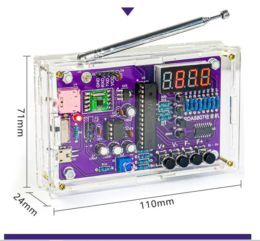 DIY FM Radio Electronic Kit Adjustable Frequency 87-108MHz Digital Display Soldering Project Practice Solder RDA5807S