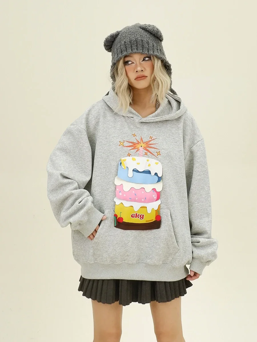 Cake Cloth Label Hoodies Women's 2024 Autumn New Loose Bf American College Style Couple Top