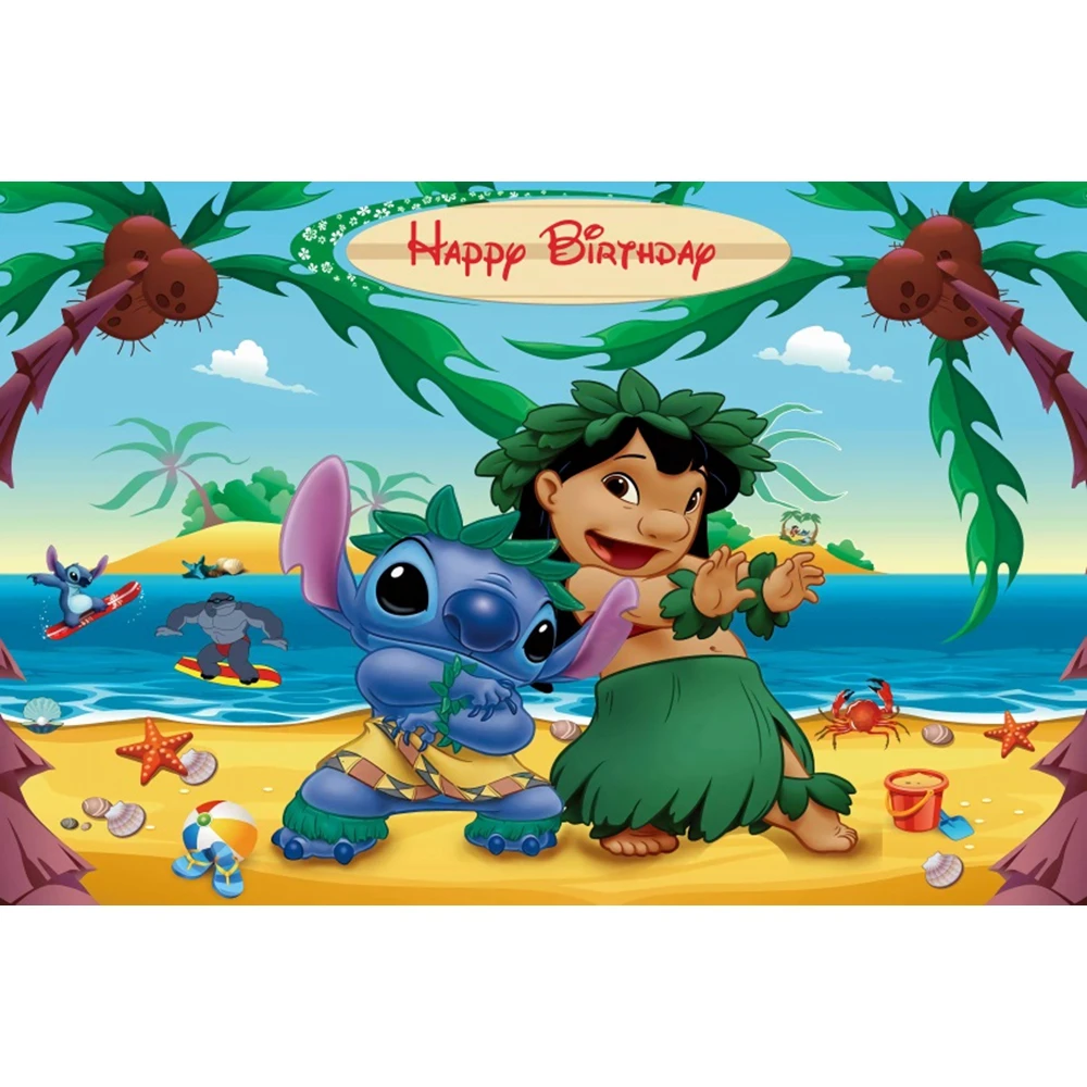 Disney Lilo Stitch Party Backdrops Children's Happy Birthday Decoration Photographic Background Decorations Kids Decor Banner