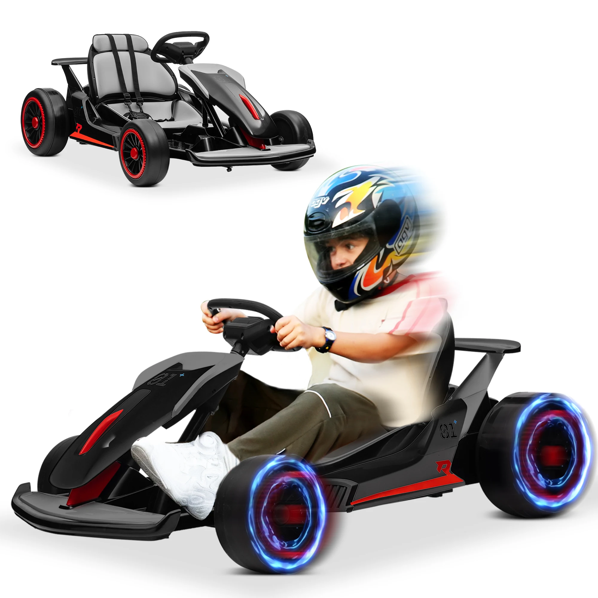 

Go Kart, гоночный автомобиль JOYRACER Ride On Race Car для детей, 24 В Drift Kart Car с большой батареей 10 Ач, мощный двигатель 2x150 Вт, режим дрифта/спорта,