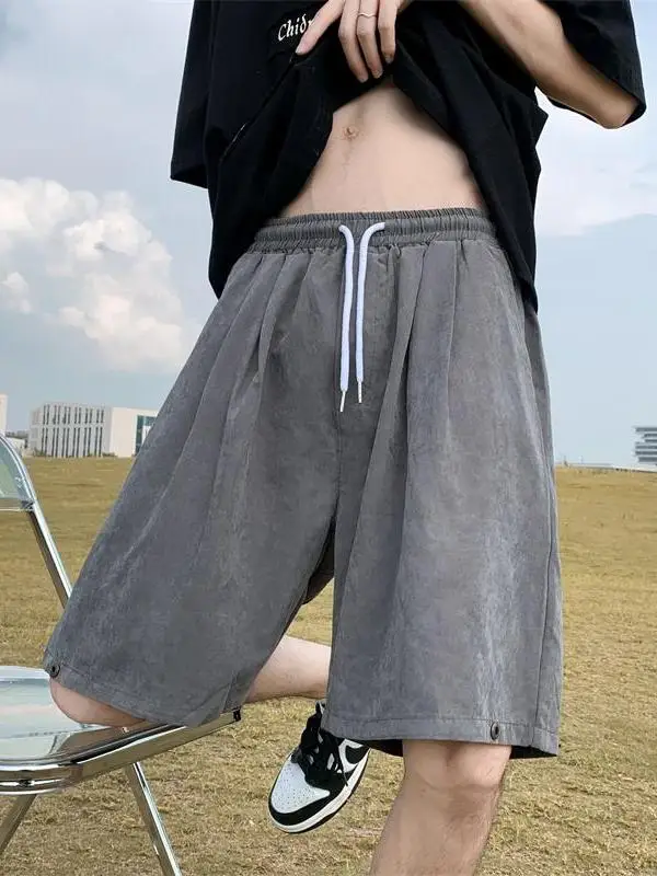 Celana Basket Olahraga Serbaguna Gaya Jalanan Tinggi Retro Lima Titik Longgar Trendi Amerika Pria Orts Kasual Suede Musim Panas