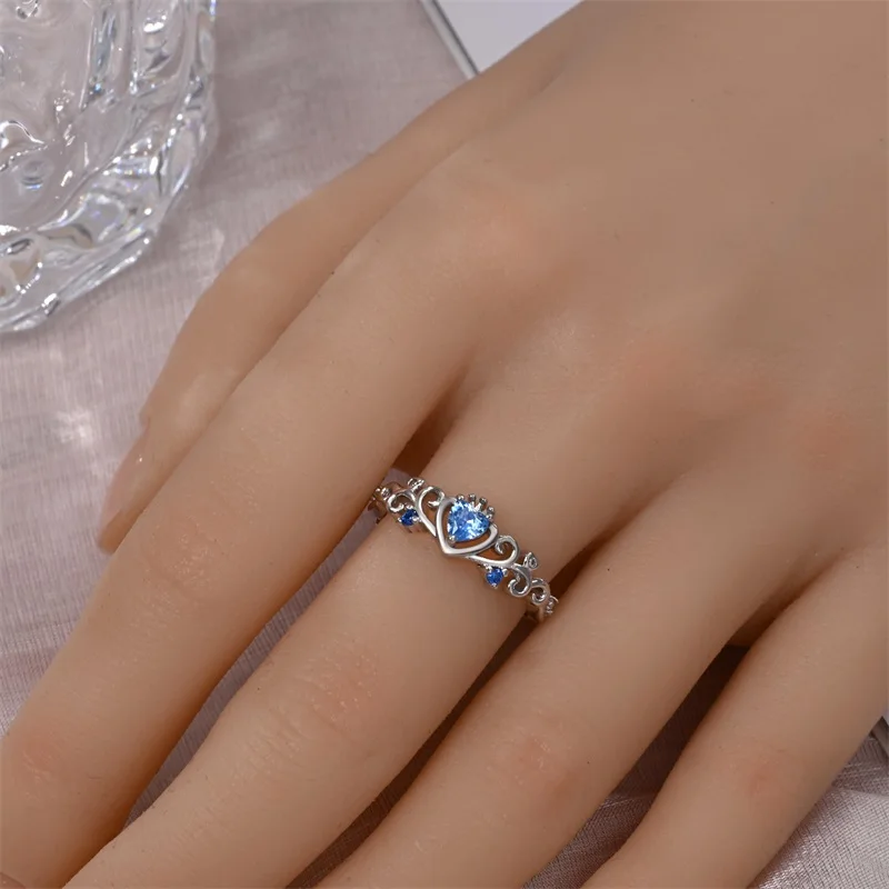 Ringe für Frauen, 100 % 925er Sterlingsilber, rosa Herz, Krone, Stern, Mond, Schneeflocke, Zirkon, Ringe, Mode, Verlobung, Hochzeit, Schmuck – Detail 2