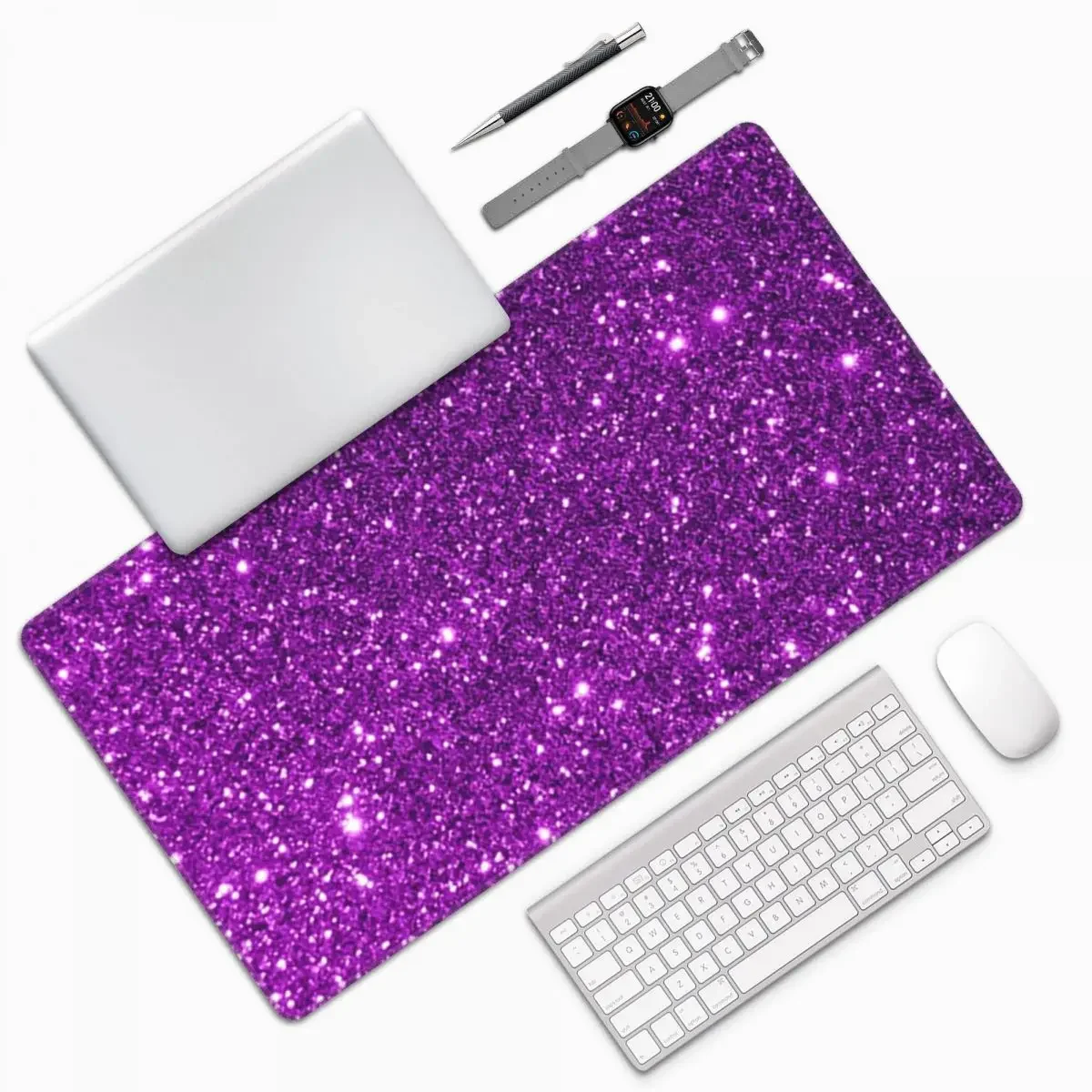 Purple Sparkly Glitter Large Mouse Pad Computer Keyboard Mouse Mat Gamer PC Laptop Desk Mat Office Accessories Table Mats