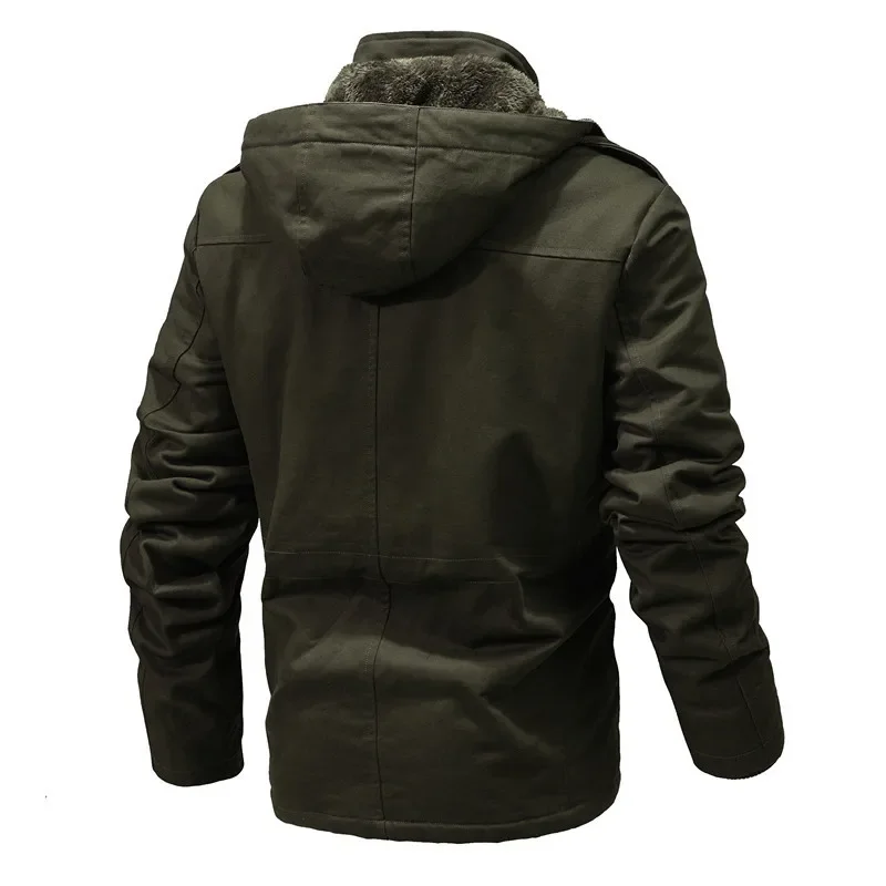 Men Multi Pockets Military Jackets Winter Hooded Long Warm Parkas Fleece Down Jackets New Male Outdoor Tooling Casual Jackets 3