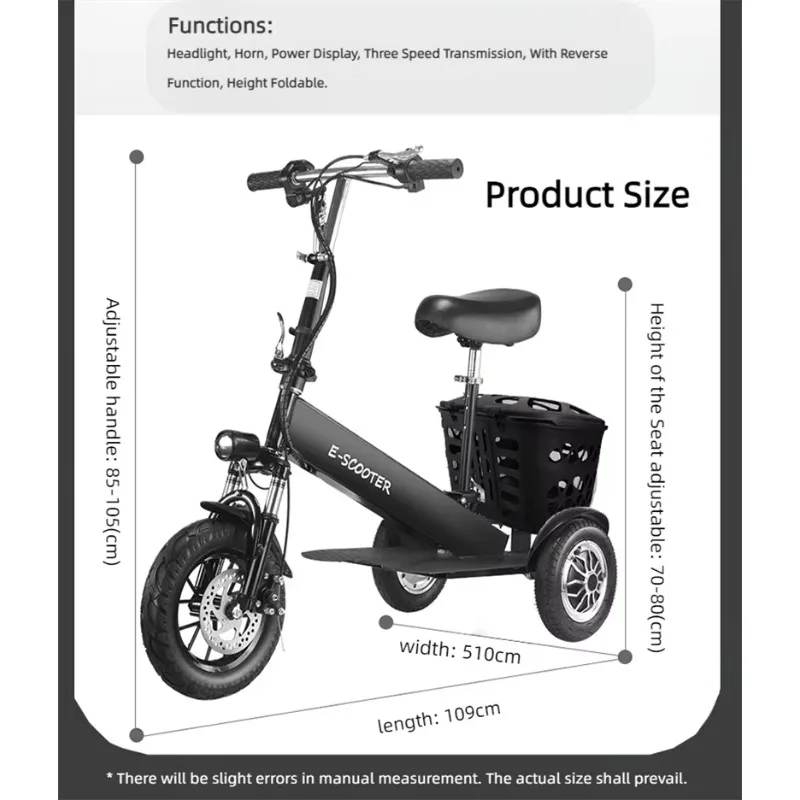 【2026】3 Wheel 2 Seats Folding Mobility Electric Scooter Waterproof For Adults City Lightweight 500 W Mini Fat Tire Electric Tric view 5
