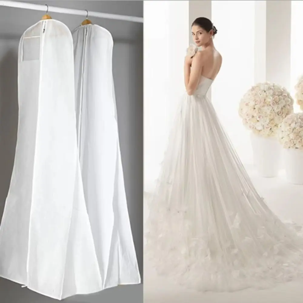 

Dustproof Wedding Dress Dust Cover Zipper Hanging Bag Clothing Storage Bag Foldable Non-woven Long Clothes Protector Case