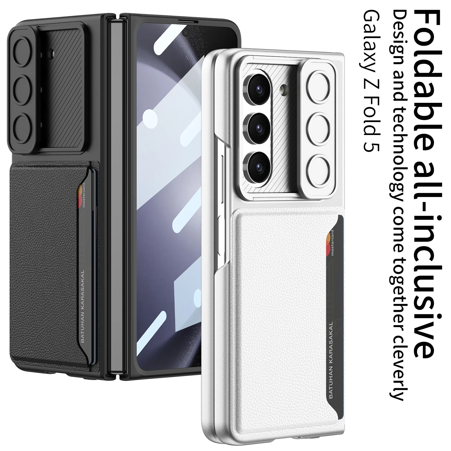 For Samsung Galaxy Z Fold 5 Case Ultrathin Skin Friendly Matte Card Holder Tempered Film Folding All Inclusive Shockproof Cover