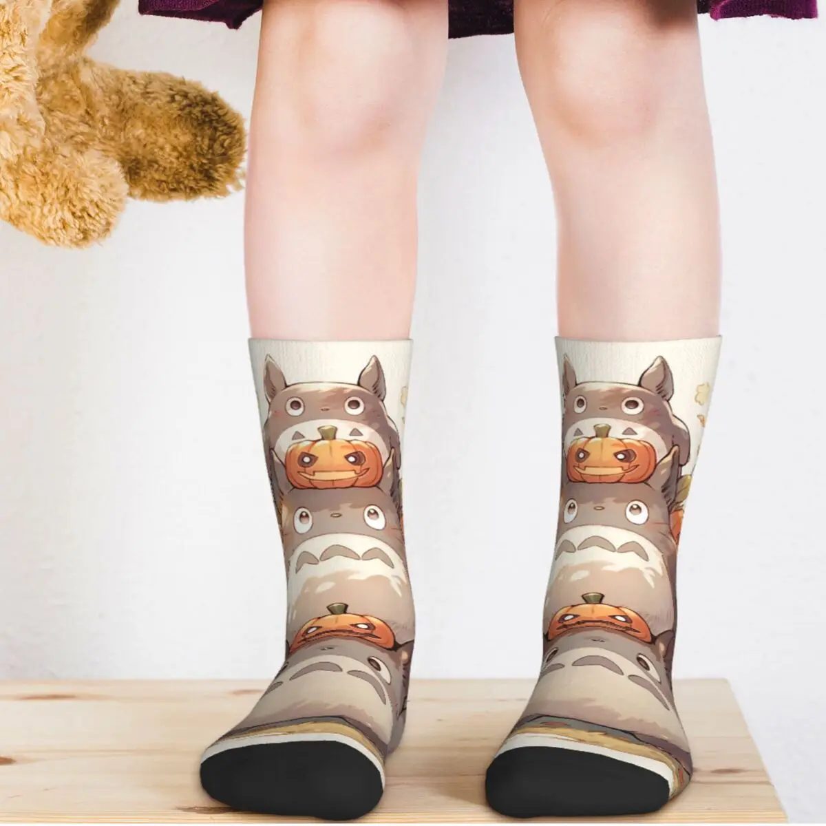 Kids Girls Toddler Three Totoros and Pumpkin Socks Cute Socks for Kid Chihiro San Anime Hayao Miyazaki Movie Custom Socks