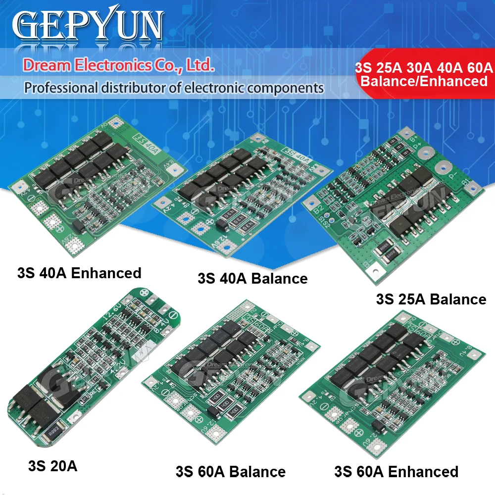 3S 20A 25A 40A 60A Li-ion Lithium Battery 18650 Charger Balance/Enhanced PCB BMS Protection Board For Drill Motor Module