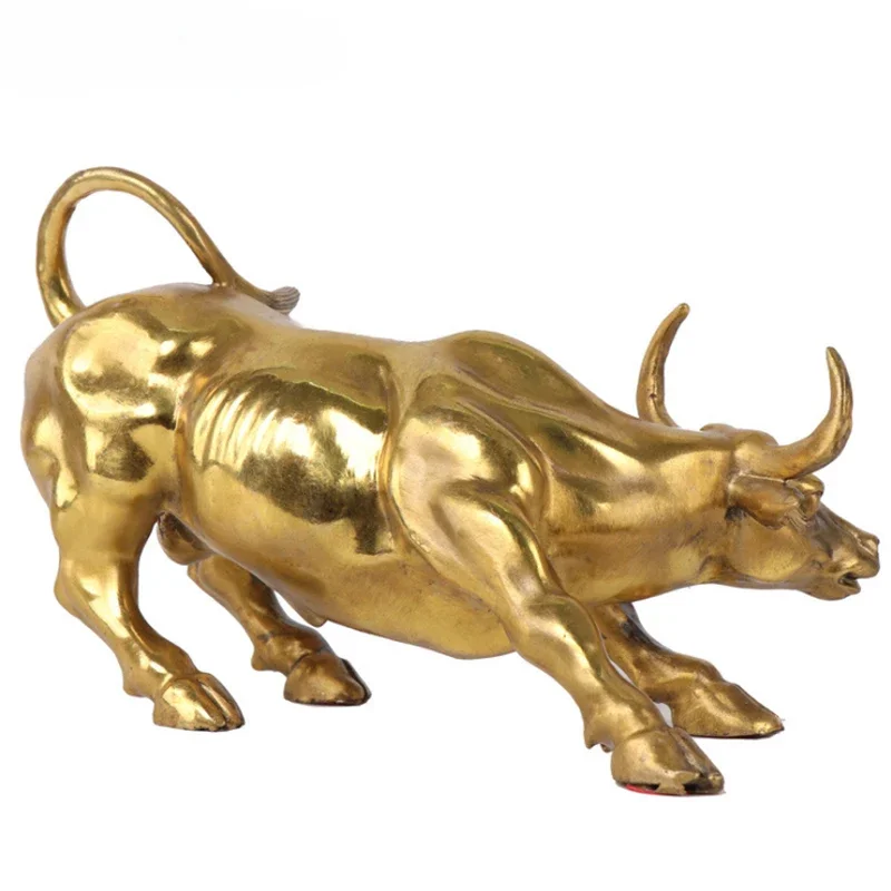 

Wall Street Pure copper Golden Fierce Bull Figurine Sculpture Charging Stock Market Bull Statue Home Office Decor Holiday Gifts