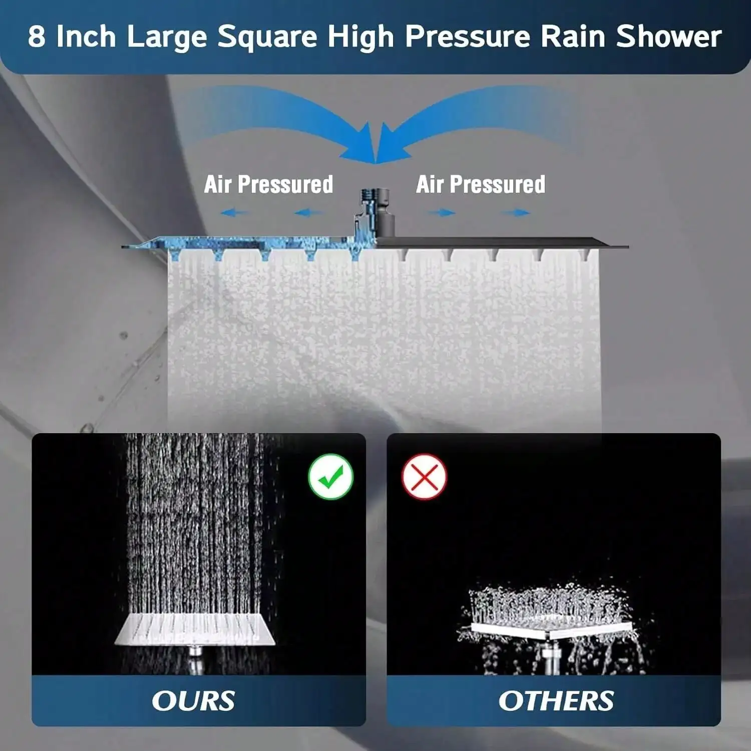 مجموعة رأس دش عالية الضغط مقاس 8/12 بوصة، مكونة من 9 مجموعات، مضادة للتسرب، كروم/أسود غير لامع