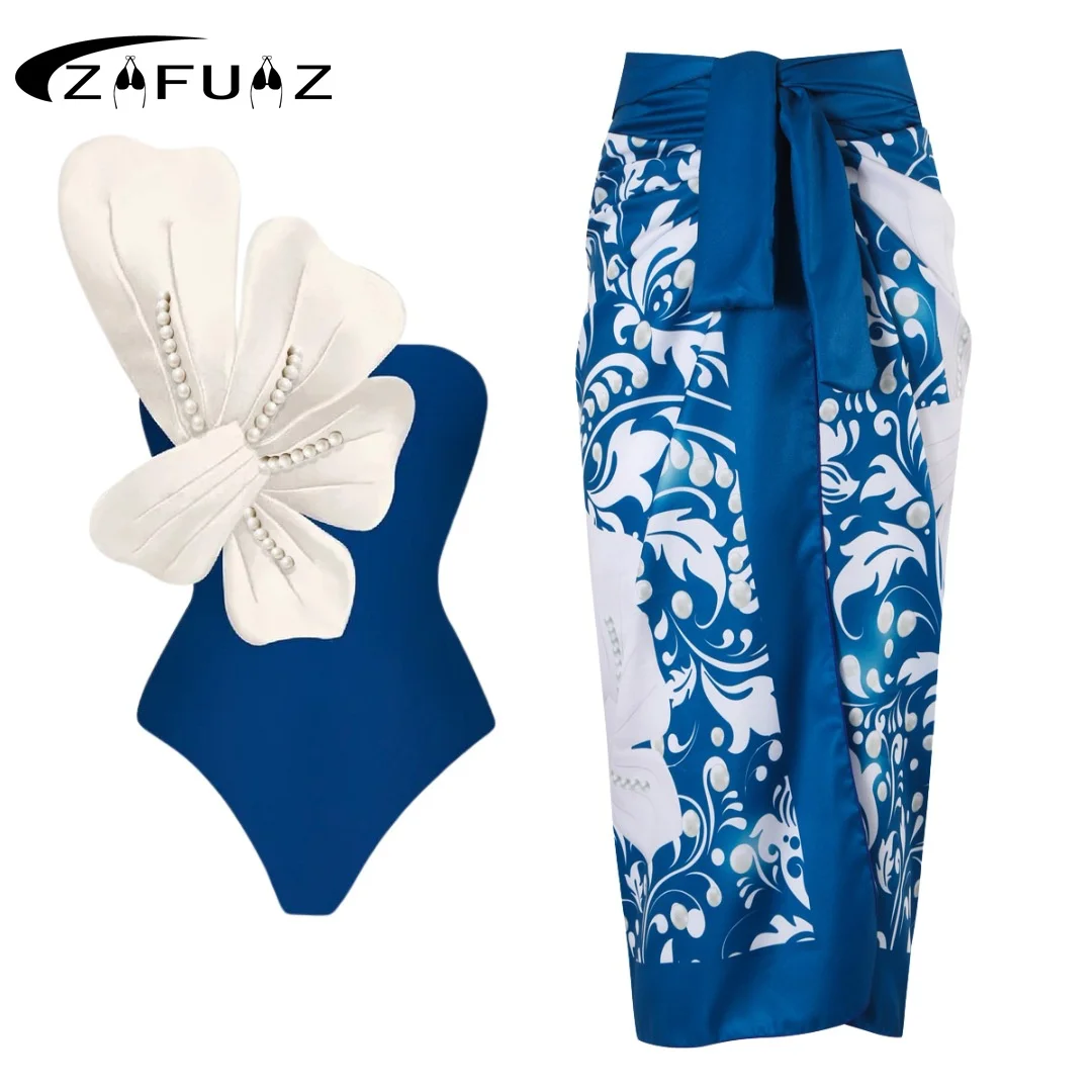 

ZAFUAZ 2024 3D Flower One Piece Swimsuit Women Swimwear Cover Up Monokini Bodysuit Bathing Suit Beach Wear Summer Skirt Bikinis