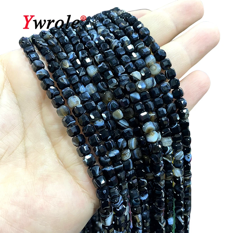 5-6mm facettierter quadratischer Streifen schwarzer Achat Naturstein lose Würfel Spacer Perlen für Schmuck machen DIY Armband Charms Zubehör