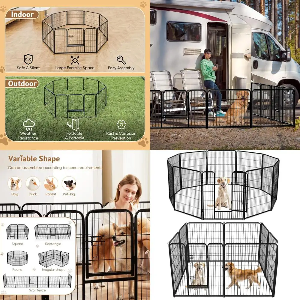 

Foldable Metal Dog Playpen, 40 8-Panel Indoor/Outdoor Pet Fence with Door, Suitable for Small to Large Dogs, Portable for RV, Ca