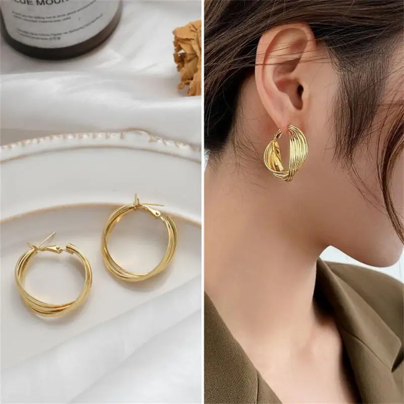 925 Silver Needle Retro Earring Geometric Luxury Golden Earrings Advanced Irregular Circle Earhook Exaggerated Earrings