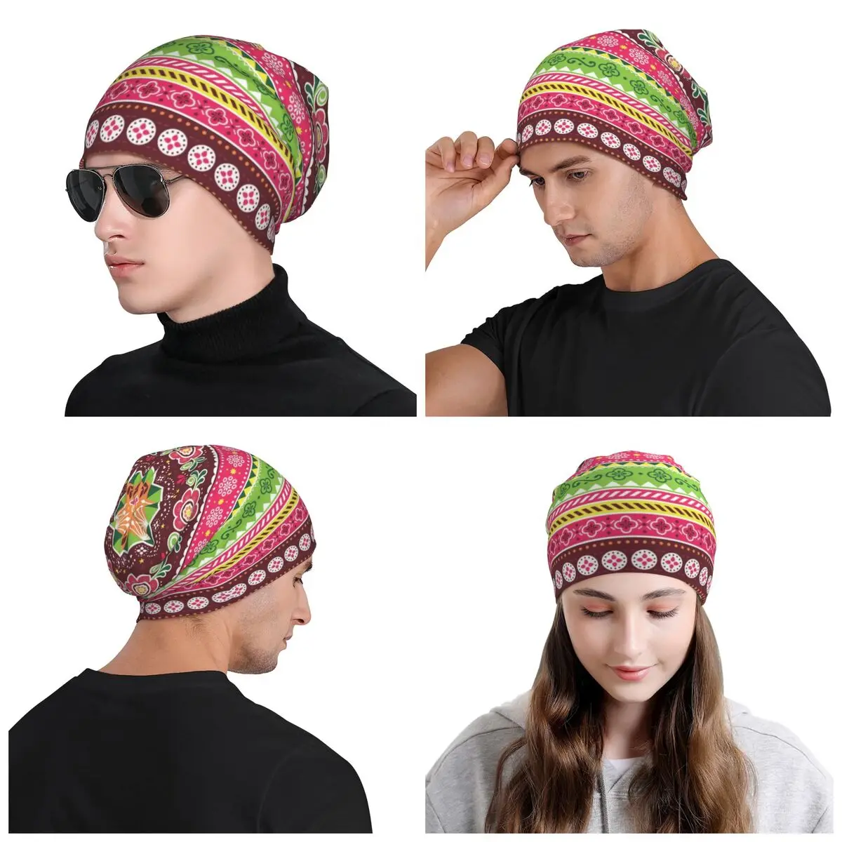 Moroccan Style Mandala Bohemian Floral Skullies Beanies Caps Winter Knitted Hat Unisex Adult Geometric Flowers Bonnet Hats