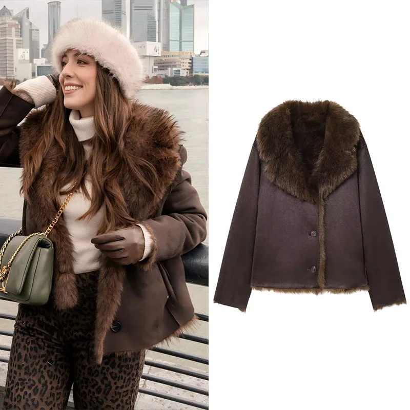 Guobioziy Women's Top 2026 New Style Women's Short Reversible Leather And Fur Jacket Vintage Colours Versatile Vibe