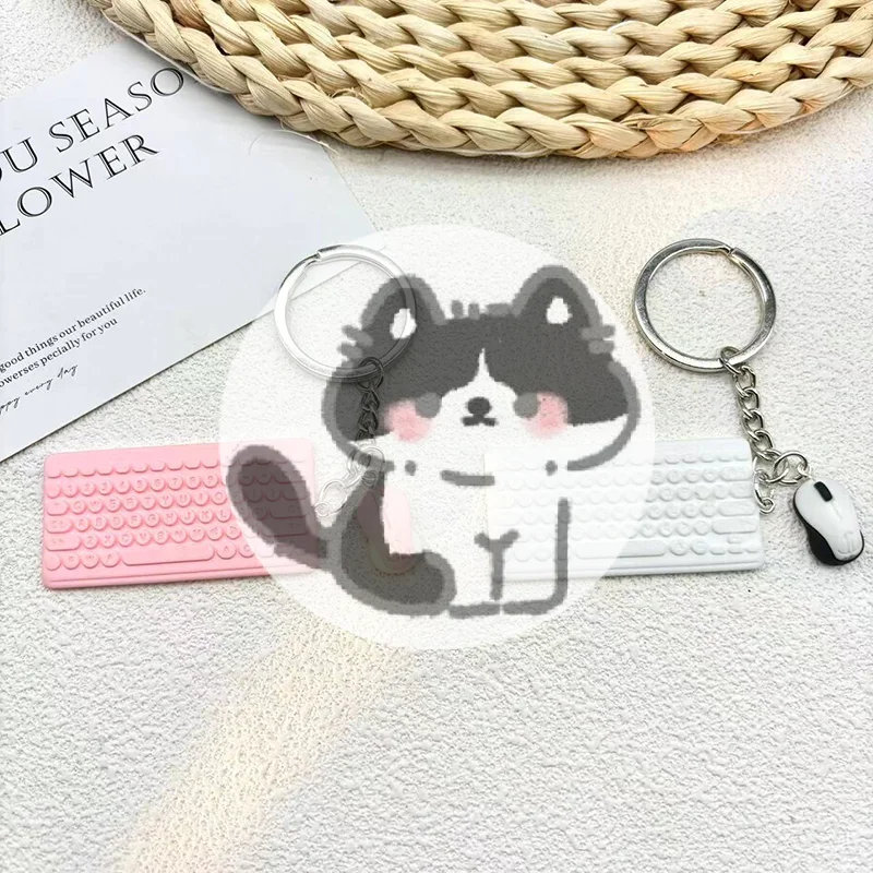 Popular Creative Mini Keyboard Mouse Keychain Cute Simulation Key Ring Pendant School Bag Pendant Keychain Accessory Gift