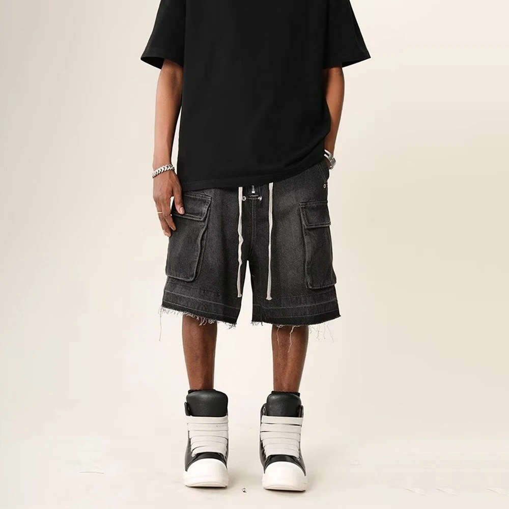 

2025 Summer New Men's Raw Edge Denim Shorts Retro Fashion American Trend Street Hip Hop Loose Niche Breathable Men's Bottoms