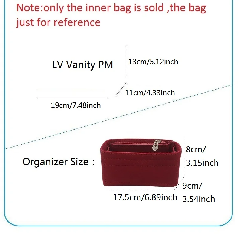 For VANITY PM Felt Insert Bag Organizer Luxury Womens Makeup Box Comestic Iinner Pouch Storage Bags Handbag Tote Shaper