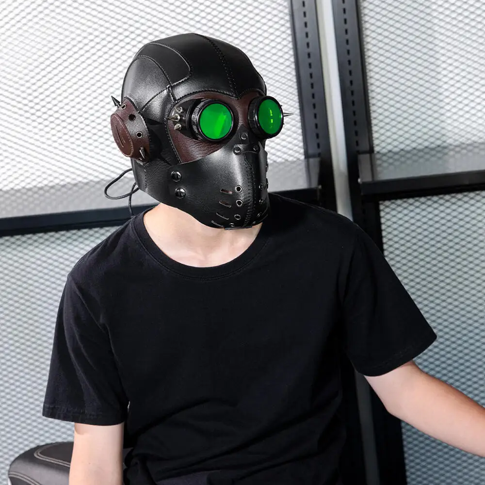 Medieval Style Gas Mask Halloween Theme Party Steampunk Plague Doctor cosplay Headset Unisex Punk Stage Props Green Glasses
