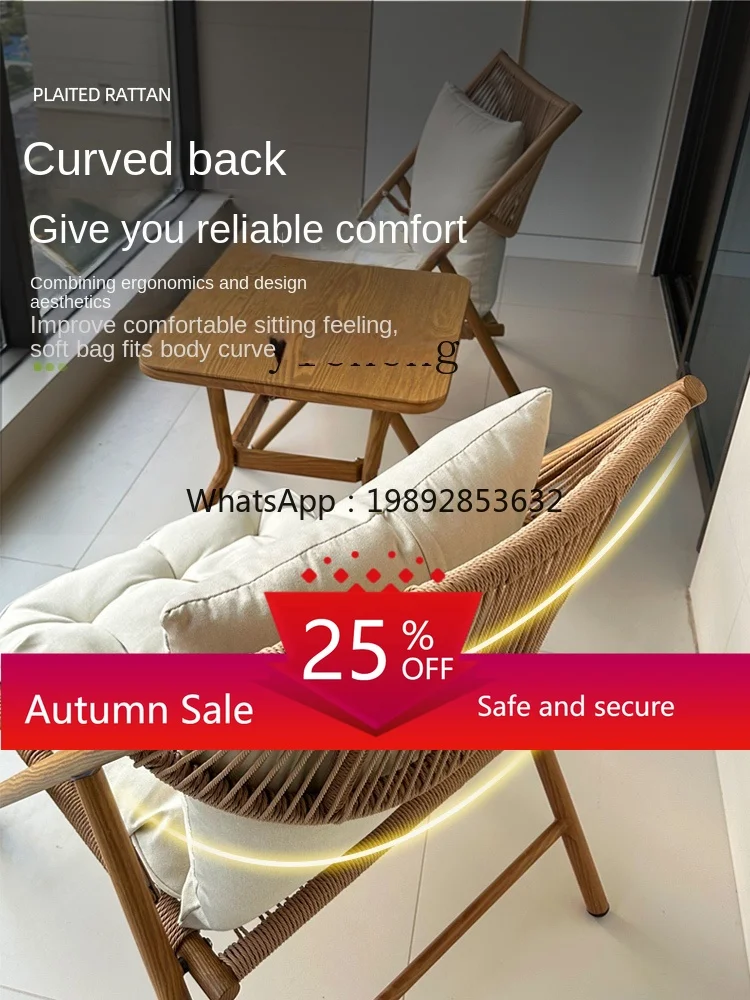 

Balcony Small Table and Chair Reading Tea Leisure Chair New Chinese Folding Recliner Rattan Chair