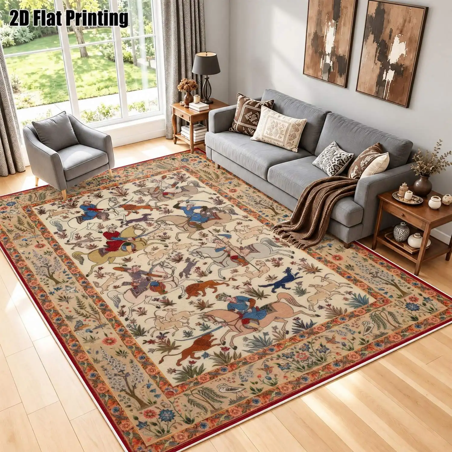 1Pc 2D Printed Carpet: Retro Animal, European, Bohemian, Floral, Geometric Stripe Patterns, Home Decor, Multi-Size, Machine Washable, for Entrance, Dining, Foyer, Bedroom, Living Room Etc