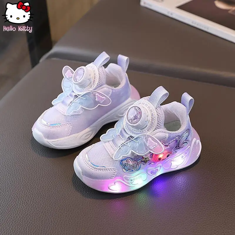 

Sanrio Spring Autumn New Girls' Casual Shoes Kuromi Anime Rotating Button kids Cartoon Kawaii with Light Soft soled Sports Shoes