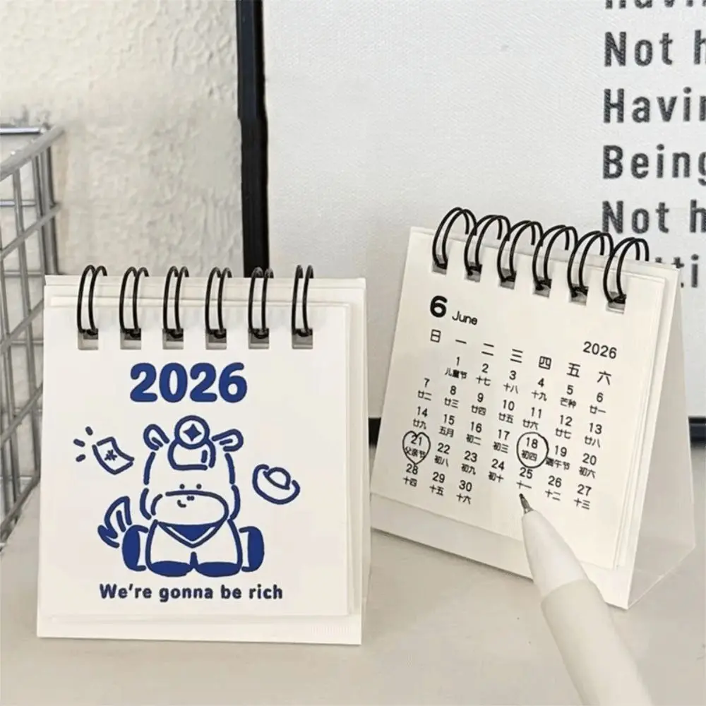 New Mini 2026 Desk Calendar Portable Cartoon Monthly Planner Schedule Planner Desktop Ornaments