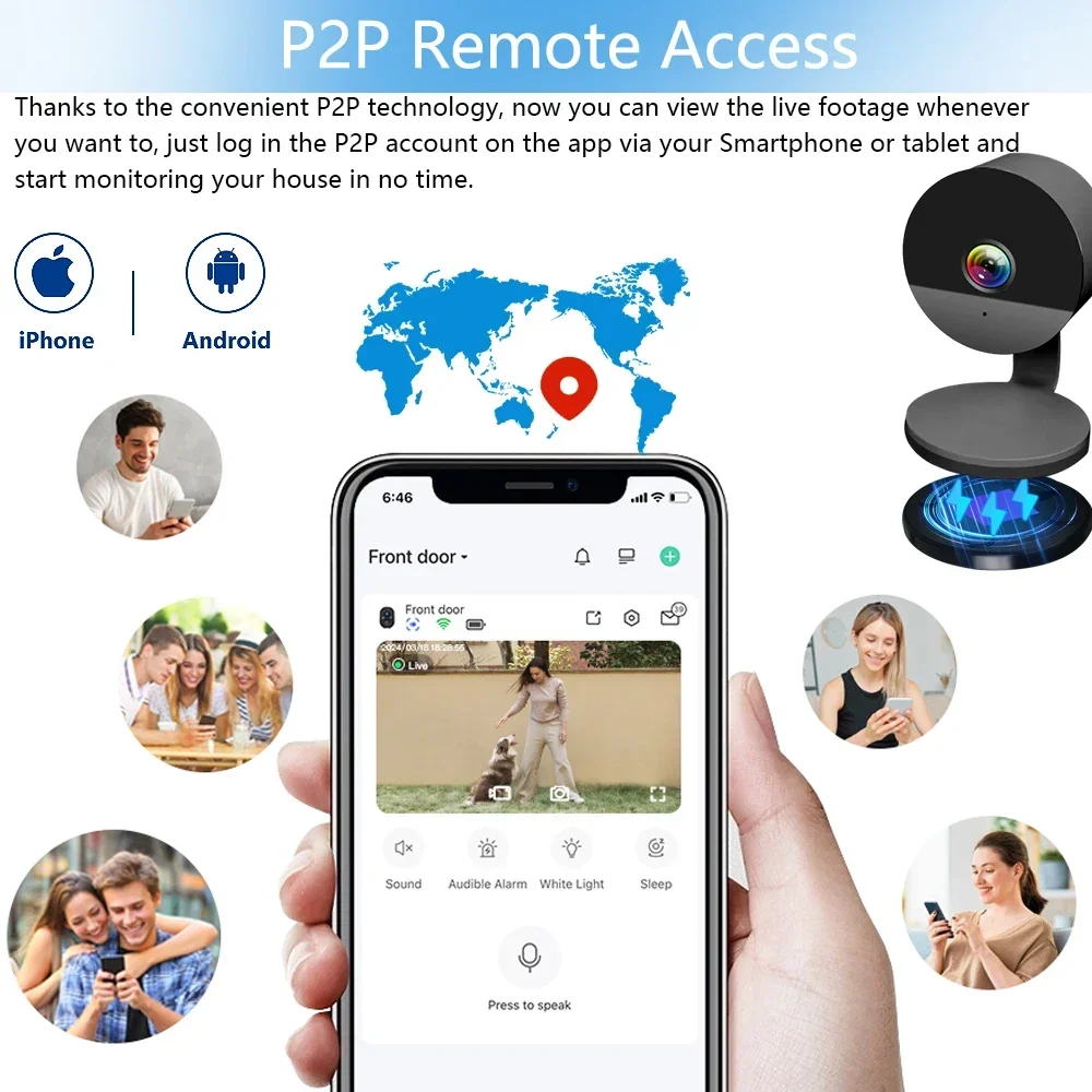 5MP Tuya Smartlife Home Zwart Magnetische Mount Ronde Vorm Klein Formaat IP Video Onzichtbare Home Security Babyfoon Mini IP Camera